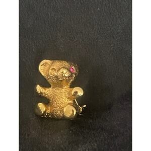 Napier Gold Filled Mini Teddy Bear with Ruby Eye Brooch Vintage Pin Jewelry RARE